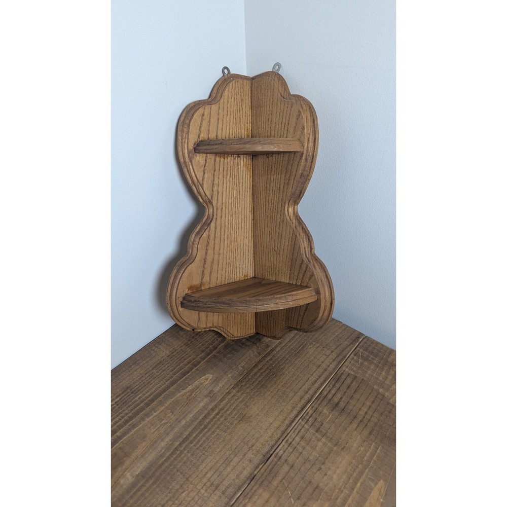 Vintage Scalloped Wood Corner Wall Shelf 2 Tier Rustic Brown 16 In Farmhouse